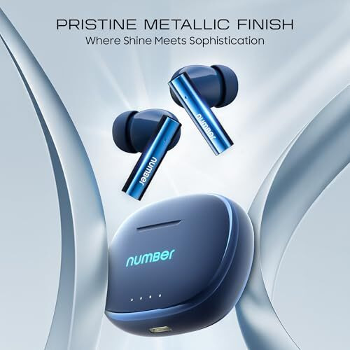 Number Navo Buds X1 W/ 50H Playtime, Dual Pairing, 13Mm Speakers, Enc, 45Ms Low Latency Bluetooth (Blue Pool)