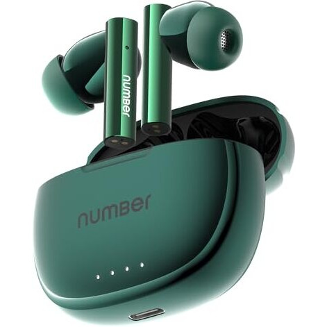 Number Navo Buds X1 W/ 50H Playtime, Dual Pairing, 13Mm Speakers, Enc, 45Ms Low Latency Bluetooth (Green Stone)