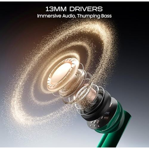 Number Navo Buds X1 W/ 50H Playtime, Dual Pairing, 13Mm Speakers, Enc, 45Ms Low Latency Bluetooth (Green Stone)