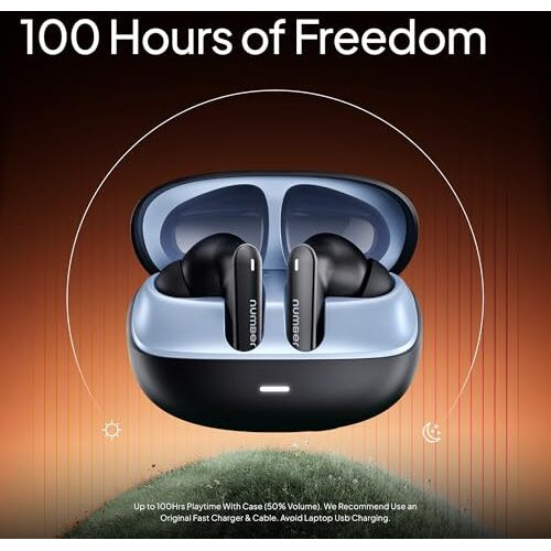 Number Navo Buds N1 W/ 100Hrs Playtime, 4Mic Enc, Dual Pairing, High Bass, Fast Charge(Bold Black)