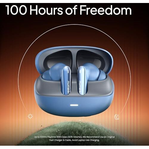 Number Navo Buds N1 W/ 100Hrs Playtime, 4Mic Enc, Dual Pairing, High Bass, Fast Charge(Zenzy Blue)