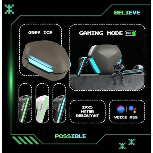 Number Super Buds 111, Ai Enc Gaming Tws Earbuds, Low Latency 45Ms, Upto 32Hrs Playback Bluetooth (Grey Ice)