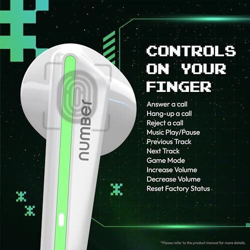 Number Super Buds 111, Ai Enc Gaming Tws Earbuds, Low Latency 45Ms, Upto 32Hrs Playback Bluetooth (White Neon)