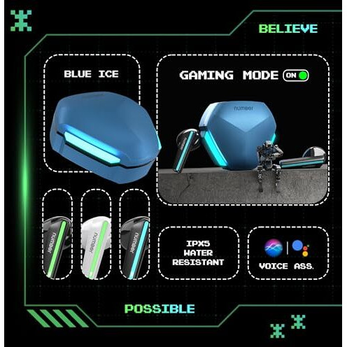 Number Super Buds 111, Ai Enc Gaming Tws Earbuds, Low Latency 45Ms, Upto 32Hrs Playback Bluetooth (Blue Ice)
