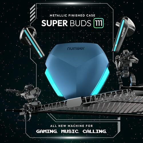 Number Super Buds 111, Ai Enc Gaming Tws Earbuds, Low Latency 45Ms, Upto 32Hrs Playback Bluetooth (Blue Ice)