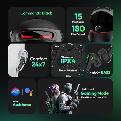 Number Super Buds Pro Gt9 Truly Wireless In Ear Earbuds With 48 Hours Playtime, India's First Helmet Ear Buds, 40Ms Ultra Low Latency, 13Mm Speakers, Enc, Bt 5.3, Ipx5, Fast Charging (Army Green)