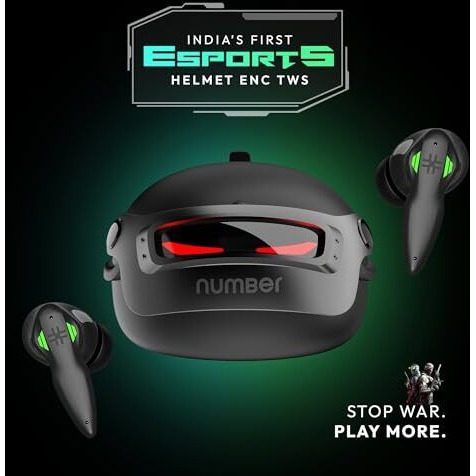 Number Super Buds Pro Gt9 Truly Wireless In Ear Earbuds With 48 Hours Playtime, India's First Helmet Ear Buds, 40Ms Ultra Low Latency, 13Mm Speakers, Enc, Bt 5.3, Ipx5, Fast Charging (Army Green)