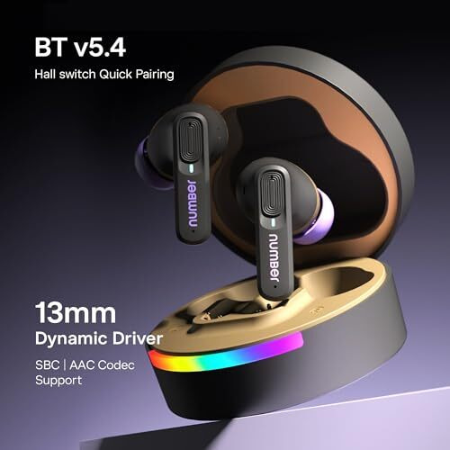 Number Super Buds 555 Anc (32Db) Truly Wireless In Ear Earbuds With 66H Playtime, Dual Pairing Ear Buds, 35Ms Low Latency, 13Mm Speakers, 4Mic Enc, Bt 5.4, Fast Charging, Made In India (Black Dune)