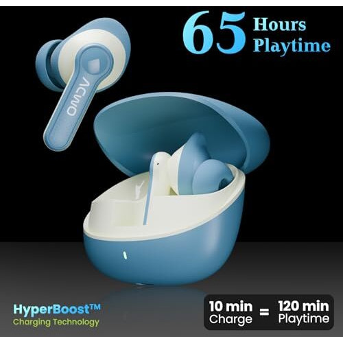 Acwo Dwots 313 Wireless Earbuds | 65Hrs Playtime | 50Ms Low Latency | 3 Preset Eq Modes | Ipx5 Water Resistant | Hyper Boost Charging  10Mins Charge  120Mins Playtime (Cool Blue)