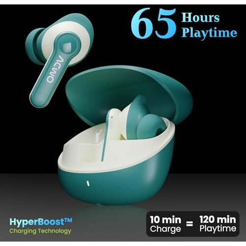 Acwo Dwots 313 Wireless Earbuds | 65Hrs Playtime | 50Ms Low Latency | 3 Preset Eq Modes | Ipx5 Water Resistant | Hyper Boost Charging  10Mins Charge  120Mins Playtime (Cool Green)