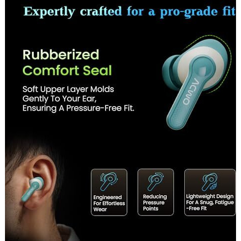 Acwo Dwots 313 Wireless Earbuds | 65Hrs Playtime | 50Ms Low Latency | 3 Preset Eq Modes | Ipx5 Water Resistant | Hyper Boost Charging  10Mins Charge  120Mins Playtime (Cool Green)