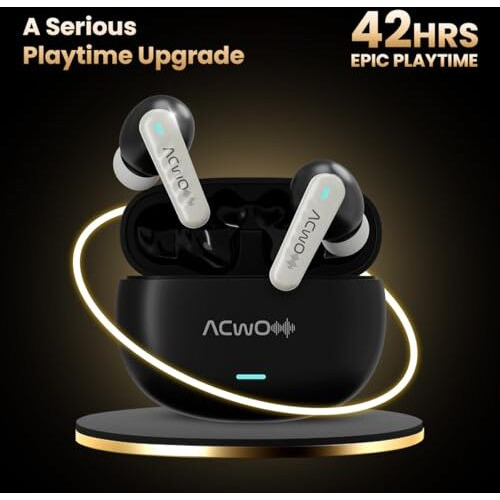 Acwo Dwots 727 V2 New Version, In-Ear True Wireless Earbuds, 42-Hour Playtime, Pure Audio Technology, 25Db Anc, Sonic Shield Enc With 4 Mics, 40Ms Low Latency, Hyper Boost Charging (Baby Blue)