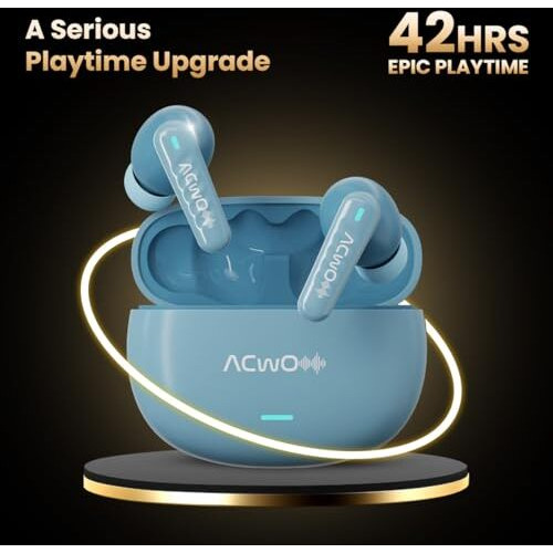 Acwo Dwots 727 V2 New Version, In-Ear True Wireless Earbuds, 42-Hour Playtime, Pure Audio Technology, 25Db Anc, Sonic Shield Enc With 4 Mics, 40Ms Low Latency, Hyper Boost Charging (Baby Blue)