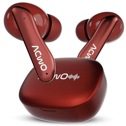 Acwo Dwots 111 Wireless Earbuds | Up To 75Hrs Battery Life | 10Mm Spatial Drivers | Noise-Free Calls With 4 Noise Cancellation Mics | Bluetooth V5.4 | Dedicated Cinematic & Bass Mode (Crimson Red)