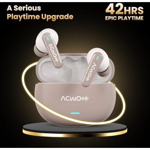 Acwo Dwots 727 V2 New Version, In-Ear True Wireless Earbuds, 42-Hour Playtime, 25Db Anc, Sonic Shield Enc With 4 Mics, 40Ms Low Latency, Hyper Boost Charging Bluetooth V5.3 (Bisque Beige)