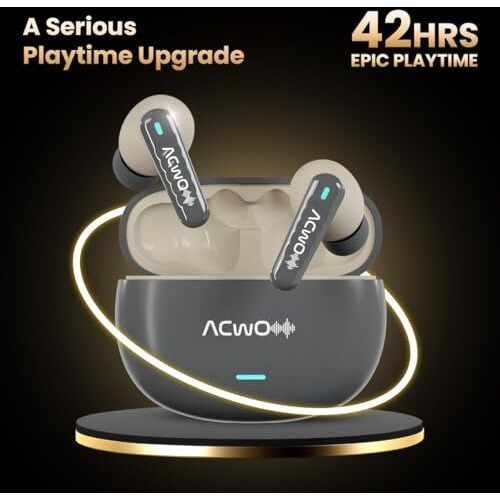 Acwo Dwots 727 V2 New Version, In-Ear True Wireless Earphones, 42-Hour Playtime, 25Db Anc, Sonic Shield Enc With 4 Mics, 40Ms Low Latency, Hyper Boost Charging Bluetooth V5.3 (Fuscous Grey)