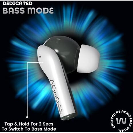 Acwo Dwots 535-V2 In Ear Truly Wireless Earbuds, Made In India, 60H Playtime, 50Ms Low Latency, Auto Connect With Bluetooth V5.4, 10Mm Bass Boom X Drivers, Luxe White
