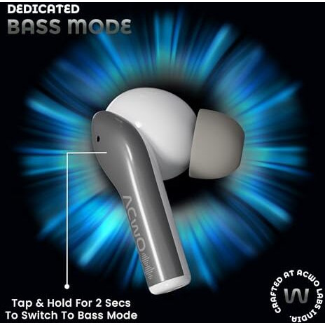 Acwo Dwots 535-V2 In Ear Truly Wireless Earbuds, Made In India, 60H Playtime, 50Ms Low Latency, Auto Connect With Bluetooth V5.4, 10Mm Bass Boom X Drivers, Luxe Grey