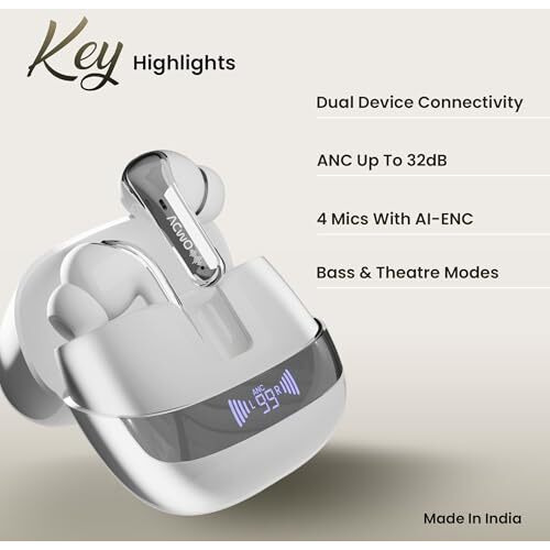 Acwo Dwots 747 Tws Earbuds | Dual Device Connectivity | Anc 32Db | 4 Ai-Enc Mics | 65H Playback | Bass & Theatre Modes | 3D Spatial Audio | Bluetooth 5.4 | (Silk White)