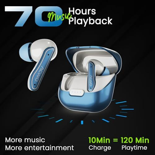 Acwo Dwots 737 Wireless Earbuds | 70Hrs Playtime | Up To 32Db Anc | 4 Mics With Enc | Bluetooth V5.4 | Hyperboost Charging  10Mins Charge  120Mins Playtime (Marble Blue)
