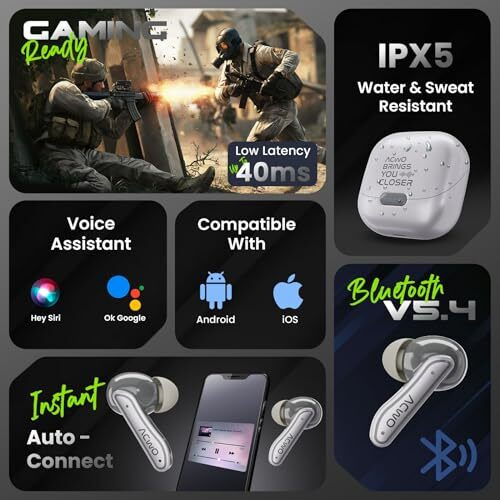 Acwo Dwots 737 Wireless Earbuds | 70Hrs Playtime | Up To 32Db Anc | Bluetooth V5.4 | Hyperboost Charging  10Mins Charge  120Mins Playtime (Mercury White)