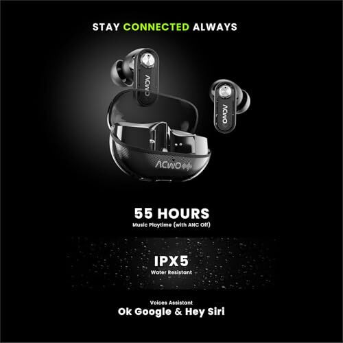 Acwo Dwots 777 Wireless Earbuds | 50Db Hybrid Anc | Advanced 6 Mics With Ai-Enc | Transparency Mode | 3 Eq Modes | Minimal Transparent Design | Ipx5 Water & Sweat Resistant (Gen Black)