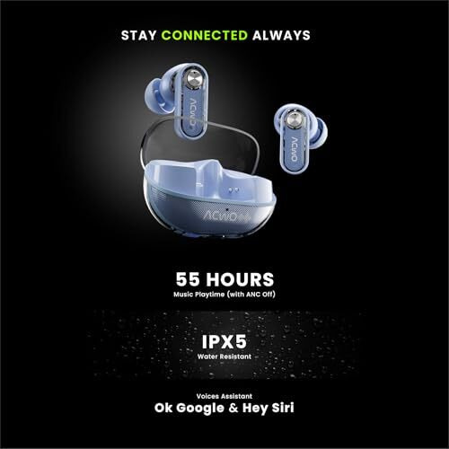 Acwo Dwots 777 Wireless Earbuds | 50Db Hybrid Anc | Advanced 6 Mics With Ai-Enc | Transparency Mode | 3 Eq Modes | Minimal Transparent Design | Ipx5 Water & Sweat Resistant (Gen Blue)