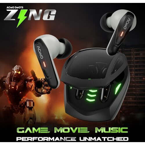 Acwo Dwots Zing Wireless Earbuds | Breathing Led Lights | Up To 32Db Anc | 55Hrs Playtime | 40Ms Low Latnency | Bluetooth V5.4 | Hyperboost Charging  10Mins Charge  120Mins Playtime (Velvet Black)