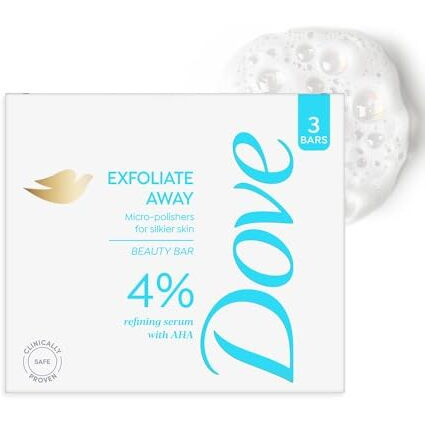 Dove Exfoliate Away Serum Beauty Bar | 4% Refining Serum + Aha | Micro-Polishes For Silkier Skin | Paraben & Sls Free | 375G (125G X 3)