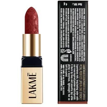 Lakme Rouge Bloom Powder Matte Bullet, High Impact Matte Finish, Weightless & Long-Lasting Up To 10Hrs, Infused With Vita Rose For Smooth & Moisturised Lips, Blurs Lip Lines - Brick Bloom