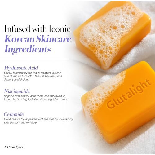 Glutalight Glutathione Dark Spot Remover Soap | Korean Skincare Hydrating Soap | Hyaluronic Acid, Niacinamide & Ceramide | Achieve Glass Skin Glow | Even Skin Tone & Fades Hyperpigmentation |Pack Of 2