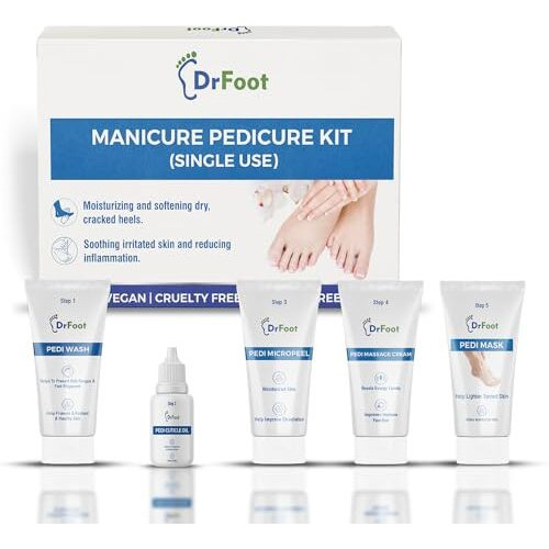 Dr Foot Manicure Pedicure Kit | For Brightens And Smoothens Skin | Pedi Wash-8 Gm | Cuticle Oil-10 Ml | Micropeel-8 Gm | Massage Cream-8 Gm | Pedi Mask-8Gm