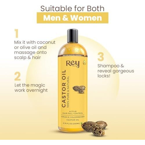 Rey Naturals Rosemary Essential Oil & Cold Pressed Castor Oil (Arandi Tel) | Rosemary Oil & Extra Virgin Hair Oil Combo For Helathy Hair & Scalp | For Men & Women - (200Ml+15Ml)
