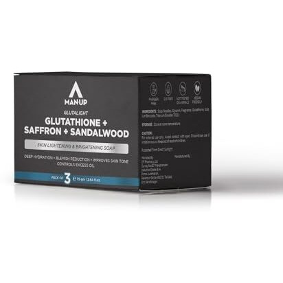 Man-Up Glutathione, Saffron & Sandalwood Soap | Gentle Exfoliation For Smooth Skin | Nourishing Hydration, Dark Spot Care, Excess Oil Control & Blemish Reduction | Bathing Soaps For Men - Pack Of 3