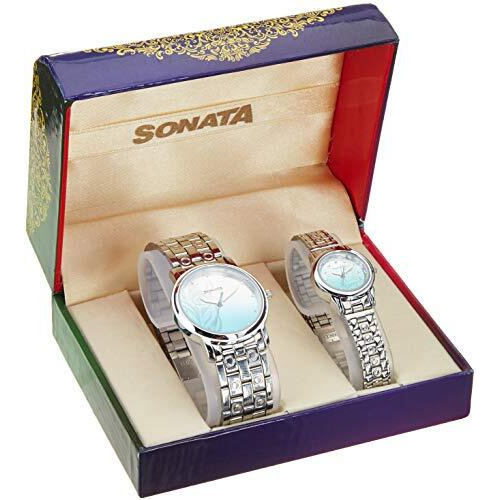Sonata Quartz Analog Silver Dial Metal Strap Watch For Couple-Ns10138925Sm01P