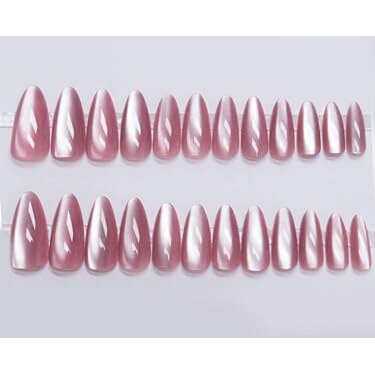 Secret Lives Glossy Cats Eye Reusable Artificial Stiletto Shape Dark Pink Color Fake Nail 24 Pcs Set Lightweight & Long Lasting| Easy To Use Press On Nails With Kit