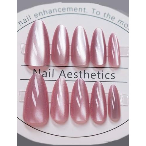 Secret Lives Glossy Cats Eye Reusable Artificial Stiletto Shape Dark Pink Color Fake Nail 24 Pcs Set Lightweight & Long Lasting| Easy To Use Press On Nails With Kit