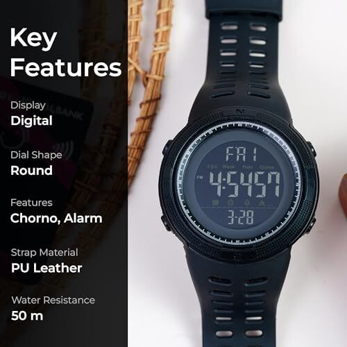Skmei Men's Digital Sport Watch, Black Dial Abc Case Men's Watch, Pu Soft Black Band, Multi-Function Lcd Display, Alarm, Stopwatch, Countdown  Waterproof 50M Outdoor Sports Watches For Men - 1251