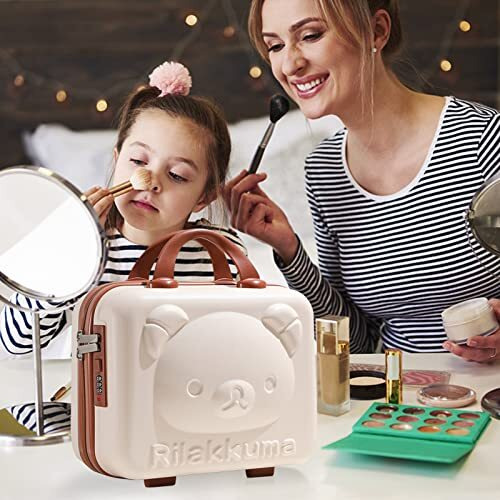 Balakaka Hard Shell Vanity Cases For Women Portable Water Proof Cosmetic Travel Case, Toiletry Case With Zipper Cosmetic Bag, Hand Luggage Cosmetic Case With Clip-On Function, Beige 30X30X31 Cm