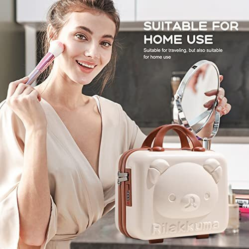 Balakaka Hard Shell Vanity Cases For Women Portable Water Proof Cosmetic Travel Case, Toiletry Case With Zipper Cosmetic Bag, Hand Luggage Cosmetic Case With Clip-On Function, Beige 30X30X31 Cm