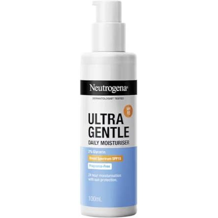 Neutrogena Ultra Gentle Daily Moisturiser Spf 15 | Glycerine Based | Light Weight & Non Greasy | Uva & Uvb Protection | Parabens Free | Fragrance Free | Dry & Sensitive Skin | 100Ml