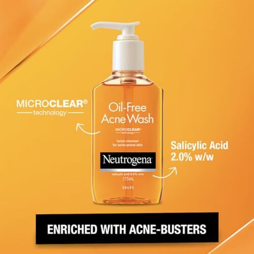 Neutrogena Oil Free Acne Wash | Deep Cleansing Face Wash With Salicylic Acid | Hydrating, Alcohol Free, Non Comedogenic & Dermatologically Tested | For Oily Acne Prone Skin | 175Ml