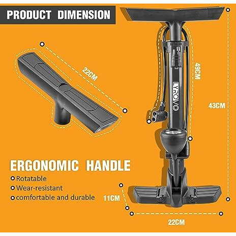 Lyrovo 160 Psi Portable Hand Pump Air Tyre Inflator Car Bike And Cycle (Black)