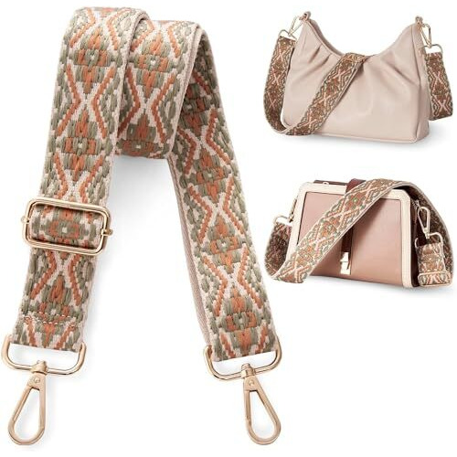 Lyrovo Adjustable Purse Strap Replacement For Women, 1.5 Wide Crossbody Shoulder Strap Boho Handbag Strap (Bohemia-Beige Green)