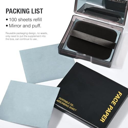 Lyrovo 100Pcs Face Blotting Paper For Oily Skin, Natural Linen Bloating Papers For Oily Face, Oil Absorbing Sheets For Face, With Built-In Mirror & Powder Puff Pad For Men And Women