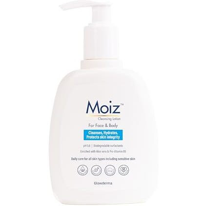 Moiz Cleansing Lotion | Face & Body Cleanser | For Sensitive Skin | With Aloe Vera & Pro-Vitamin B5 | Ph 5.6 | Soap, Paraben & Sulphate Free - 200Ml