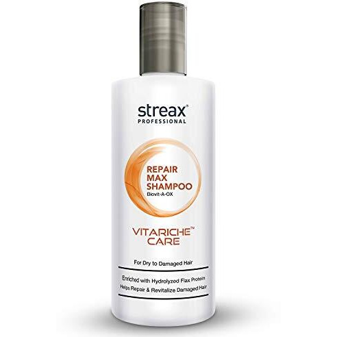Streax Professional Vitariche Care Repair Max Shampoo For Women | Hair Shampoo With Biovit-A-Ox Complex, Hydrolysed Flax Protein & Ceramide| Mild Shampoo For Dry, Damaged Hair, 300Ml