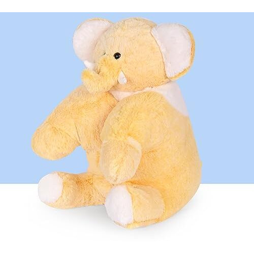 Besties Premium Fur Elephant Soft Toy Cum Pillow Yellow - Height 45 Cm