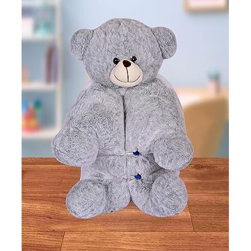 Besties Premium Fur Teddy Soft Toy Cum Pillow Grey - Height 45 Cm