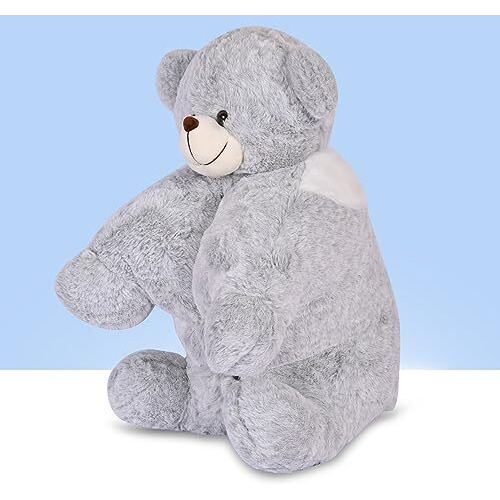 Besties Premium Fur Teddy Soft Toy Cum Pillow Grey - Height 45 Cm
